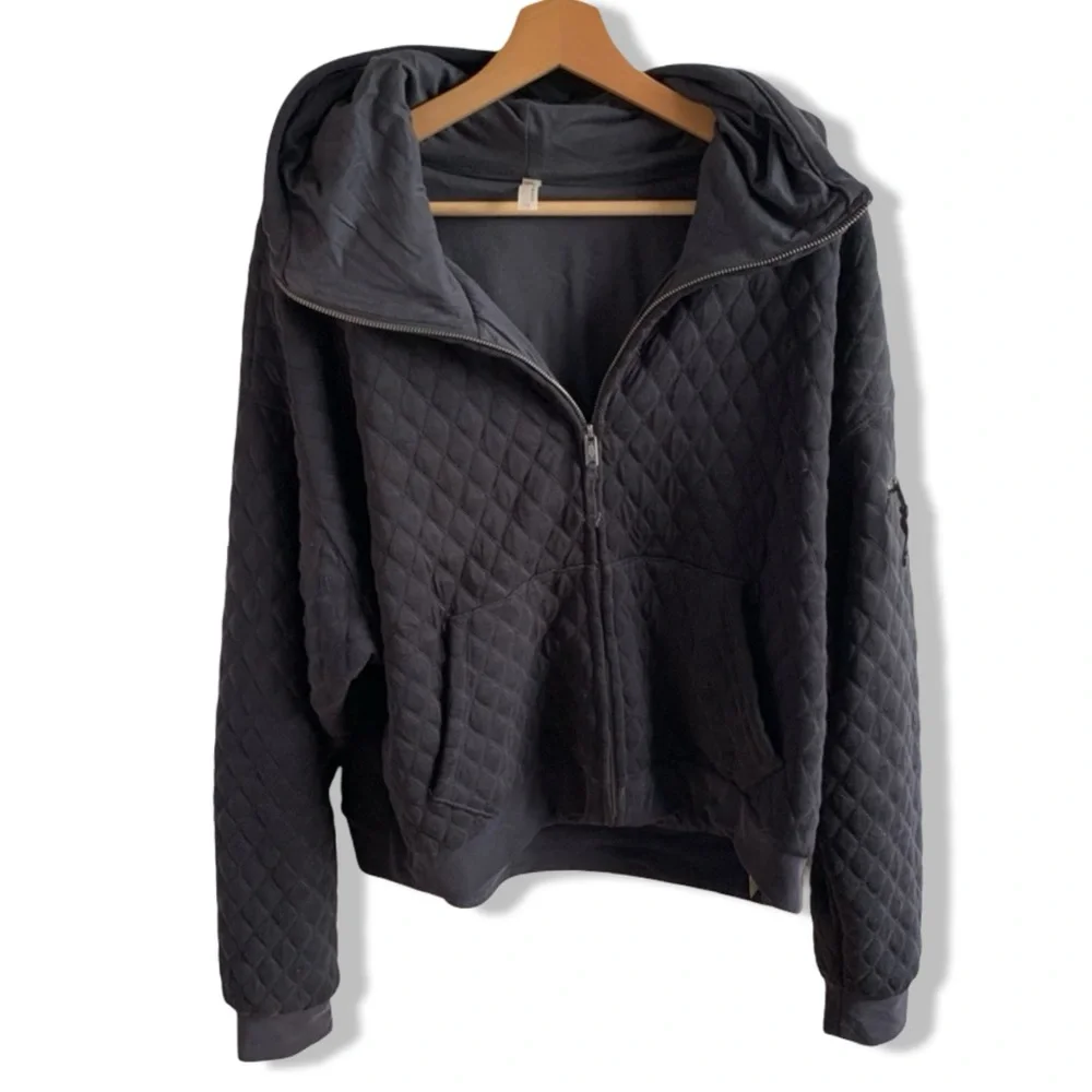 Free People Movement Oversized Quilted Hoodie Jacket Full Zip Dark Gray | Size M - Picture 11 of 16